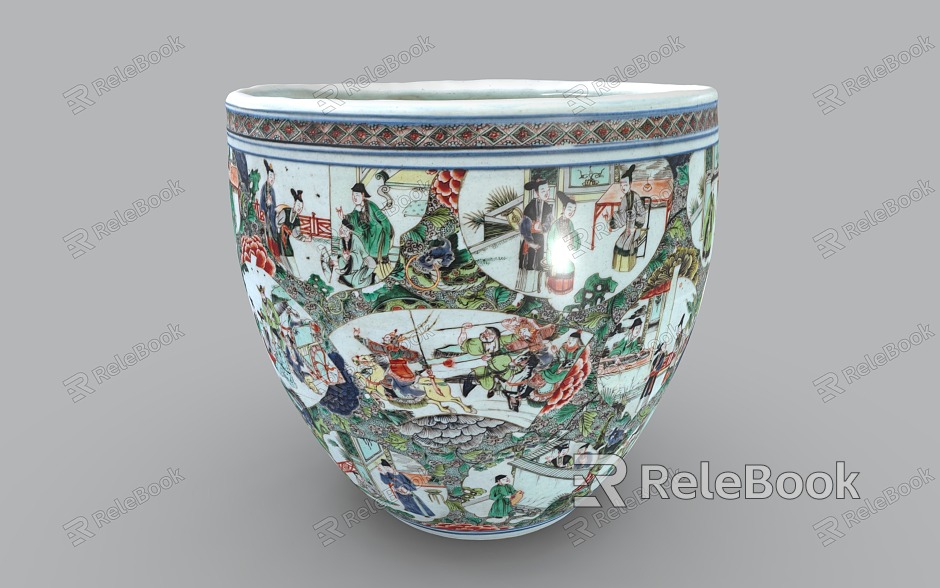 Chinese-style Water Tank Ceramic Utensils Color Glazed Blue and White Porcelain Large Tank model