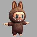 Brown Furry Plush Doll with Rabbit Ears Big Eyes and Toothy Smile
