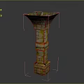 Decorative Stone Pillar Structure With Multicolored Bricks And Ornate Top Design
