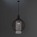 Elegant Spherical Chandelier With Dark Metal Frame And Hanging Crystal Decorations Illuminated