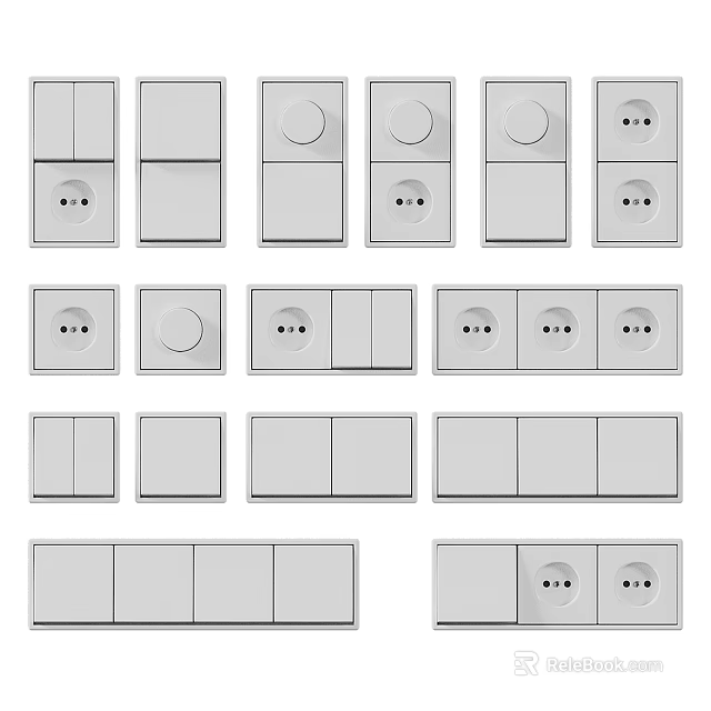Various Modern Light Switch Panels With Different Switch And Socket Designs For Home Use 3d model 