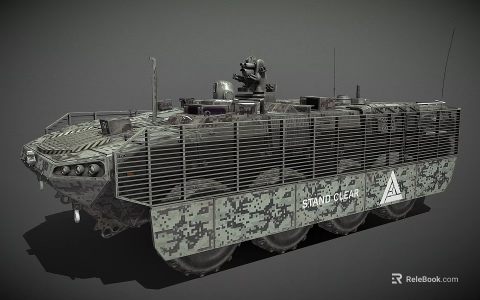Modern Military Armored Tank With Camouflage Exterior Protective Rails And Equipment 3d model 