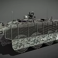 Modern Military Armored Tank With Camouflage Exterior Protective Rails And Equipment