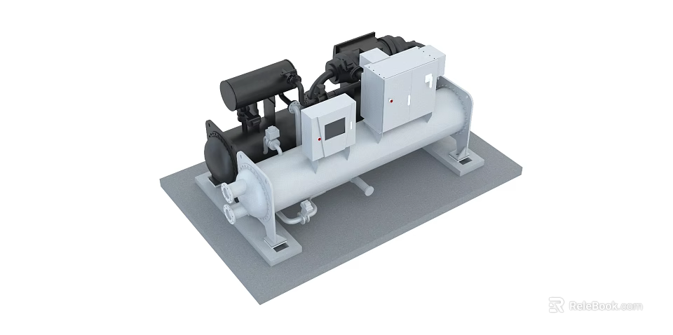 Industrial Plant Chiller Unit System With Compressor Piping And Base Structure 3d model 