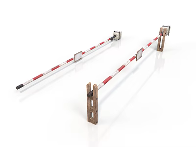 Red And White Striped Traffic Barriers With Wooden Base And Metal Bars 3d model