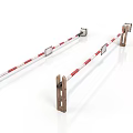 Red And White Striped Traffic Barriers With Wooden Base And Metal Bars