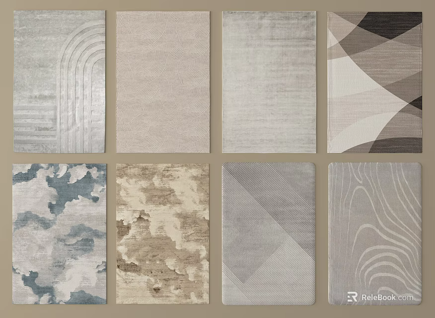 Square Rugs With Diverse Patterns Modern Textures And Neutral Color Tones 3d model