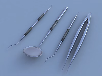 Stainless Steel Surgical Medical Instruments Set Including Tweezers Probe Spoon And Scalpel 3d model