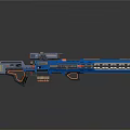 Blue Futuristic Sci Fi Weapon With Long Barrel Orange Accents And Detailed Metallic Design