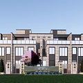 Modern Townhouse Exterior Design With Stone Facade Multiple Balconies Large Windows And Green Lawn