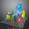Colorful Crystal Cluster With Various Colored Points On Rock Base And Small Particles 3d model