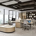 Modern Public Office Space With Large Windows Natural Light Desks Office Chairs And Green Plant
