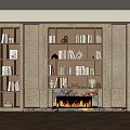 Elegant Bookcase Design With Fireplace Books And Decorative Items In Living Room