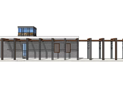 Modern Outdoor Wooden Pergola Structure With Glass Roof And Columns Design 3d model