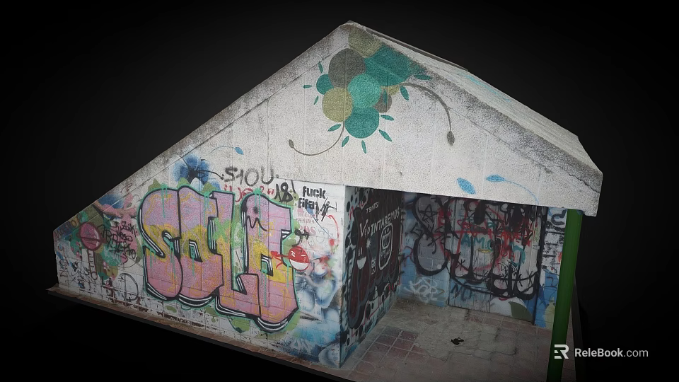 Vibrant Graffiti Art On Small Building Walls With Colorful Lettering And Creative Designs 3d model 