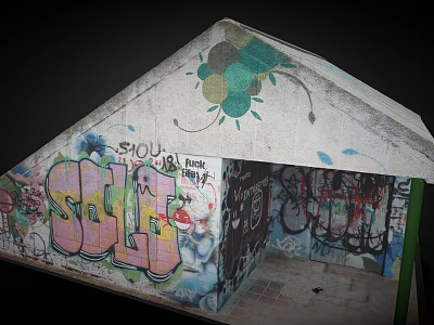Vibrant Graffiti Art On Small Building Walls With Colorful Lettering And Creative Designs 3d model