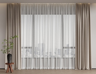 Modern Fabric Curtain Cloth Curtain Gauze Curtain Floriculture Potted Plant 3d model