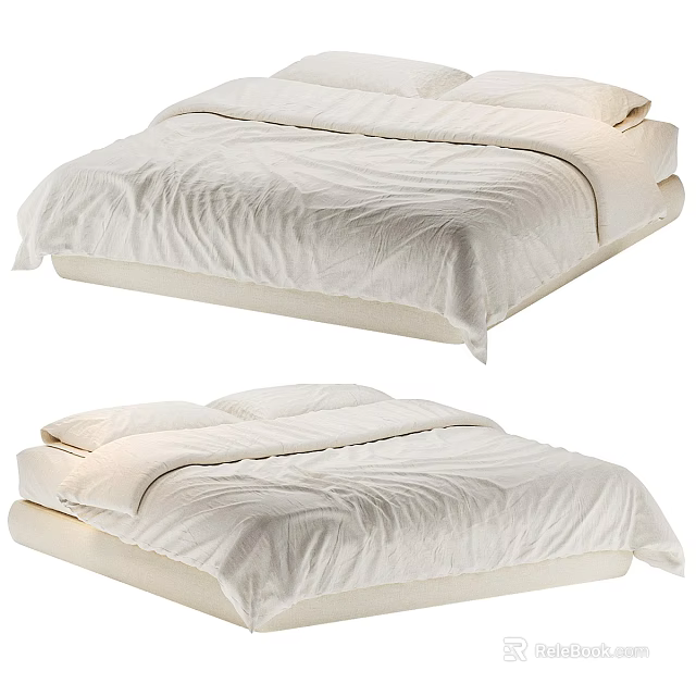 Comfortable Double Bed With Soft White Linens And Plush Pillows Design 3d model 