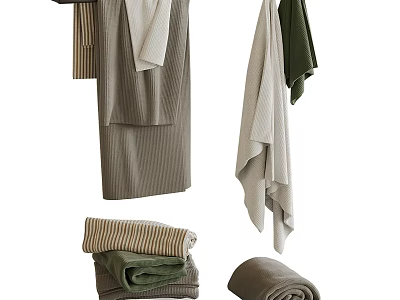 Assorted Towels In Different Styles And Colors Hanging And Folded 3d model