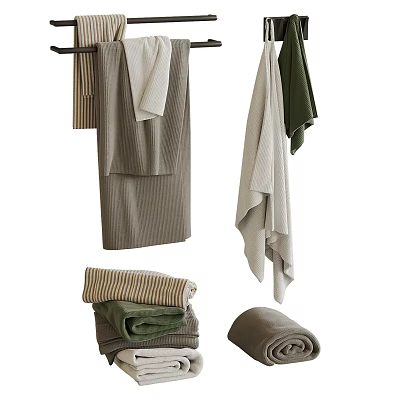 Assorted Towels In Different Styles And Colors Hanging And Folded 3d model