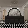 Classic Hallway Interior With Checkered Floor And Sofa