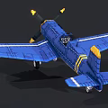 Blue Block Model Airplane With Yellow Black Propeller Cockpit And Wing Details
