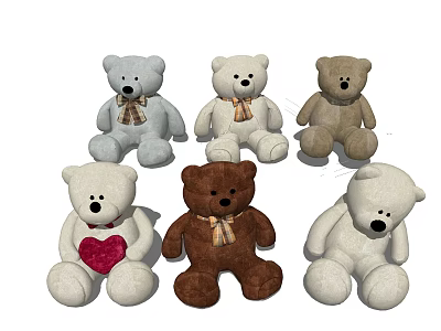 Cute Teddy Bear Dolls In Various Colors With Different Poses And Bow Ties 3d model