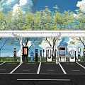Solar Carport Canopy Covered EV Charging Station Parking Lot With Trees