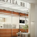 HEYTEA Bubble Tea Shop Storefront With Glass Door Wooden Wall And Display Counter