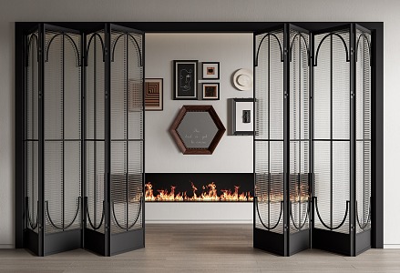 French folding door glass folding door sliding door sliding door decorative painting fireplace 3d model