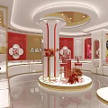 Jewelry Store Interior Design With Glass Display Cases And Red Decor Counters 3d model