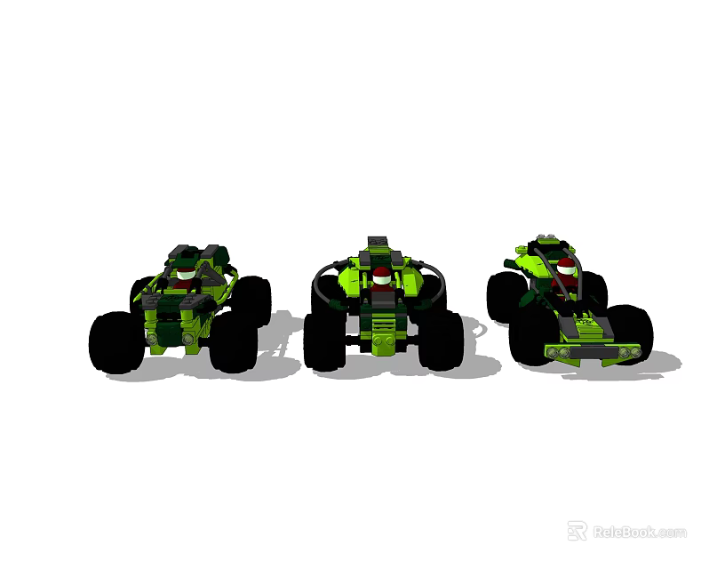 Green Building Blocks Three Creative Assembled Four Wheeled Toy Vehicle Models 3d model 