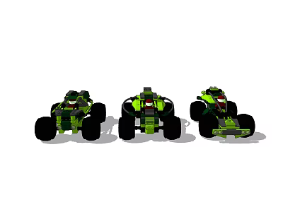 Green Building Blocks Three Creative Assembled Four Wheeled Toy Vehicle Models 3d model