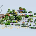 Arbor Centered Garden Landscape Design With Various Plants Shrubs And Colorful Flowers