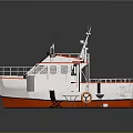Red And White Water Vessel With Open Deck And Safety Equipment
