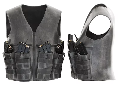 Tactical Vest With Multi Pockets Gun Holsters And Durable Material Front Back View 3d model