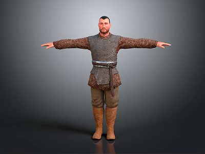 Male Medieval Game Film Character With Gray Vest Brown Clothing And Outstretched Arms 3d model