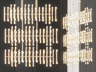 Modern Linear Strip LED Chandelier With Geometric Design Metal Frame Illuminated Neatly 3d model