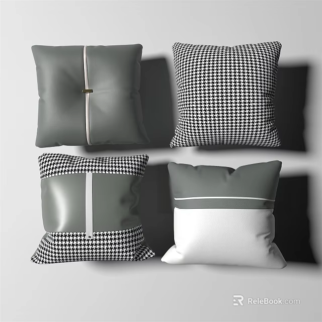 Modern Decorative Throw Pillows With Gray White Houndstooth Pattern And Striped Design 3d model