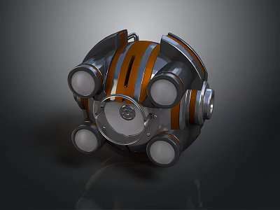 Mechanical Device With Orange Stripes Circular Metallic Components And Transparent Section 3d model