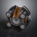 Mechanical Device With Orange Stripes Circular Metallic Components And Transparent Section