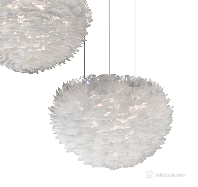 Modern Elegant White Feather Spherical Chandelier Hanging Interior Decor Design 3d model 