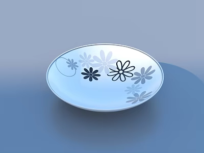 White Circular Tableware Set with Elegant Floral Patterns for Modern Dining 3d model