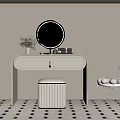 Dressing Table With Round Mirror Cosmetics White Stool On Black And White Polka Dot Rug