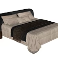 Double Bed with Dark Headboard Light Pillows Gray Blanket and Brown Basket 3d model