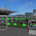 White Buses Parked At Modern Bus Station With Canopies Blue Sky And Buildings