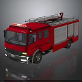 Red Fire Truck Featuring Roof Ladder Emergency Equipment And Shiny Body Structure
