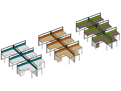 Modular Office Workstations With Multiple Colors And Partition Designs 3d model
