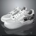 White Leather Sneakers With Black Wing Pattern And White Laces Modern Design 3d model