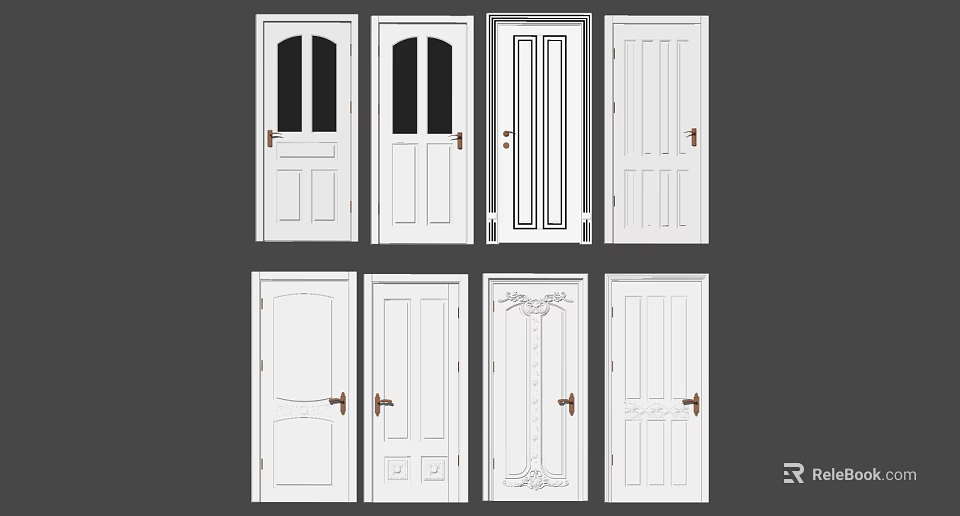 Various Modern Hinged Doors Featuring Glass Panels And Decorative Details 3d model 